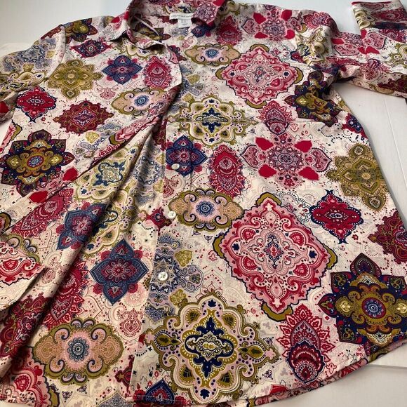 Cupcake and Cashmere Paisley Blouse Button Down Multicolor Feminine Boho Chic XS - Picture 3 of 12